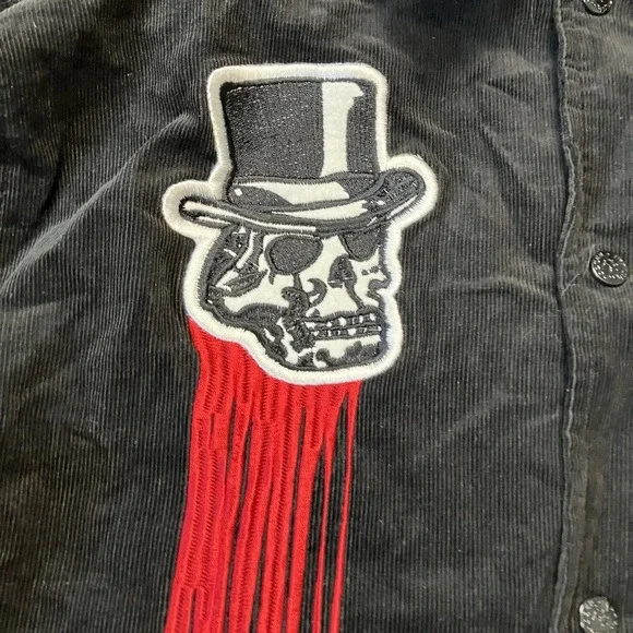 Artuful Dodger Varsity Jacket Mens Size Large Black Cracking Skulls Bomber